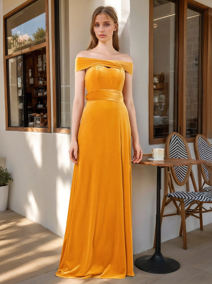 A-Line/Princess Off-the-shoulder Floor-Length Satin Bridesmaid Dresses