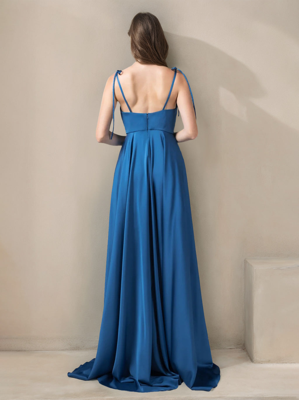 A-Line/Princess Spaghetti Straps Sleeveless Floor-Length Stretch Satin Bridesmaid Dresses