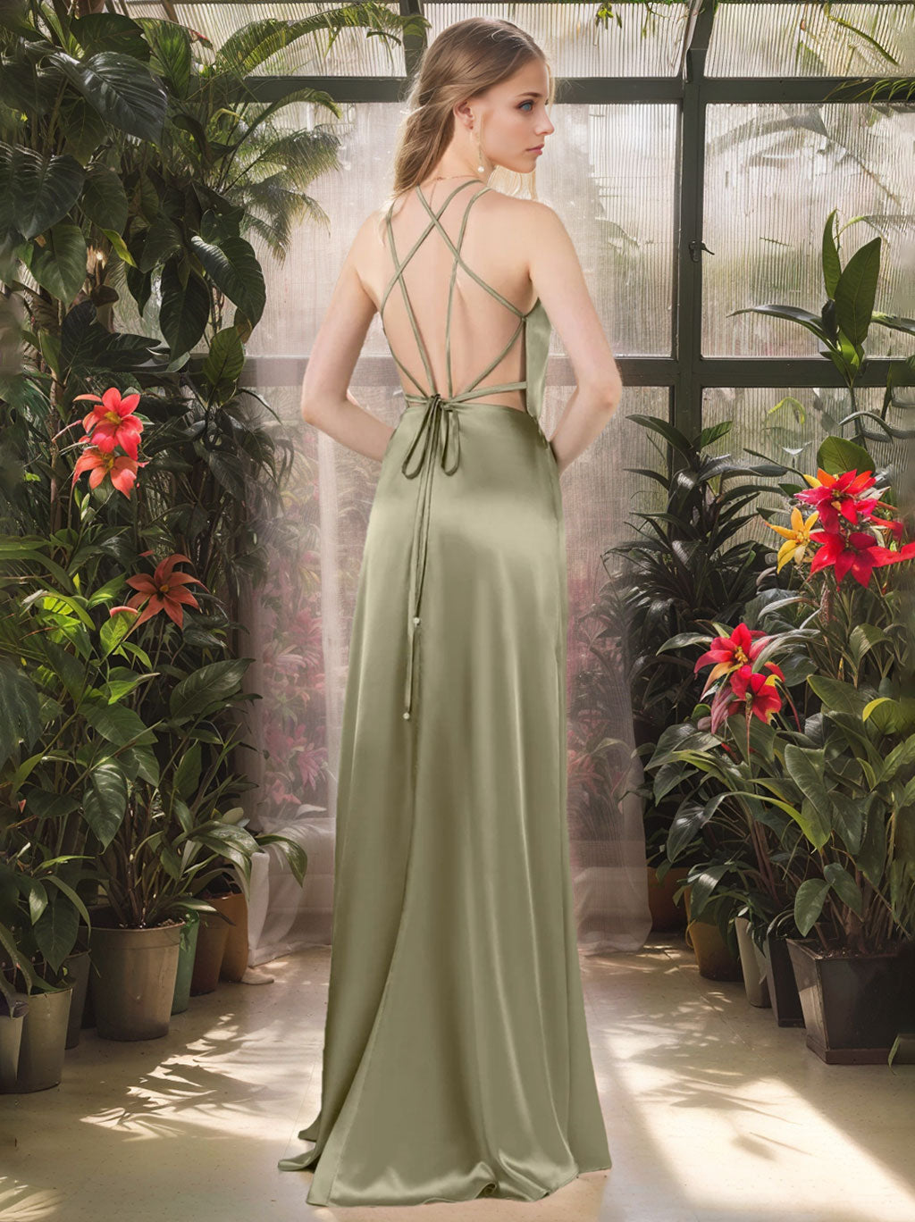 A-Line/Princess Halter Sleeveless Floor-Length Bridesmaid Dresses with Ruffles