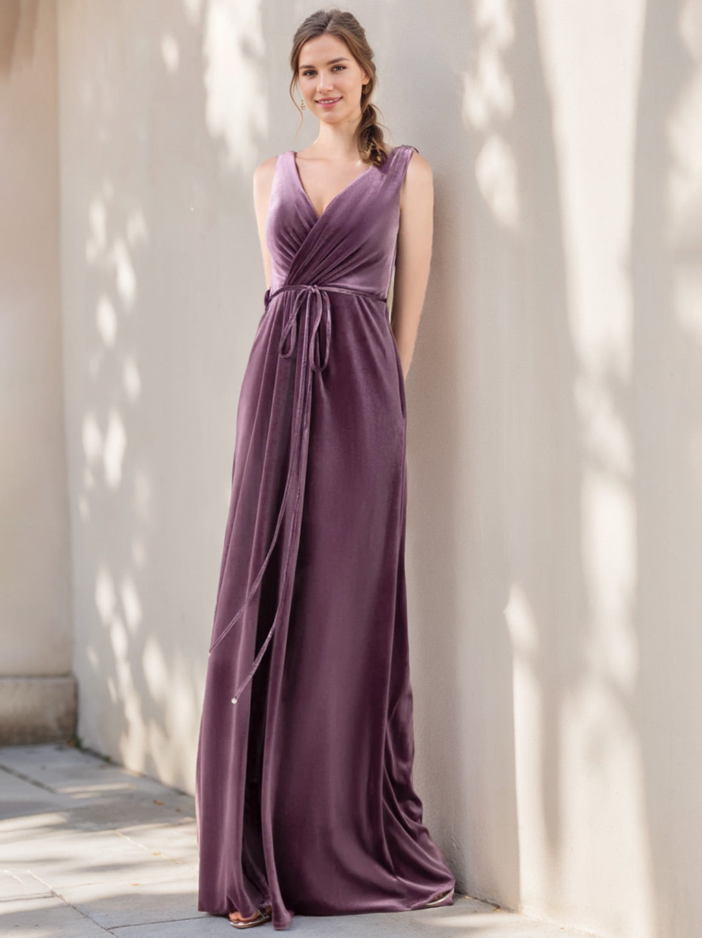 A-Line/Princess V-Neck Sleeveless Floor-Length Unique Bridesmaid Dresses with Ruffles