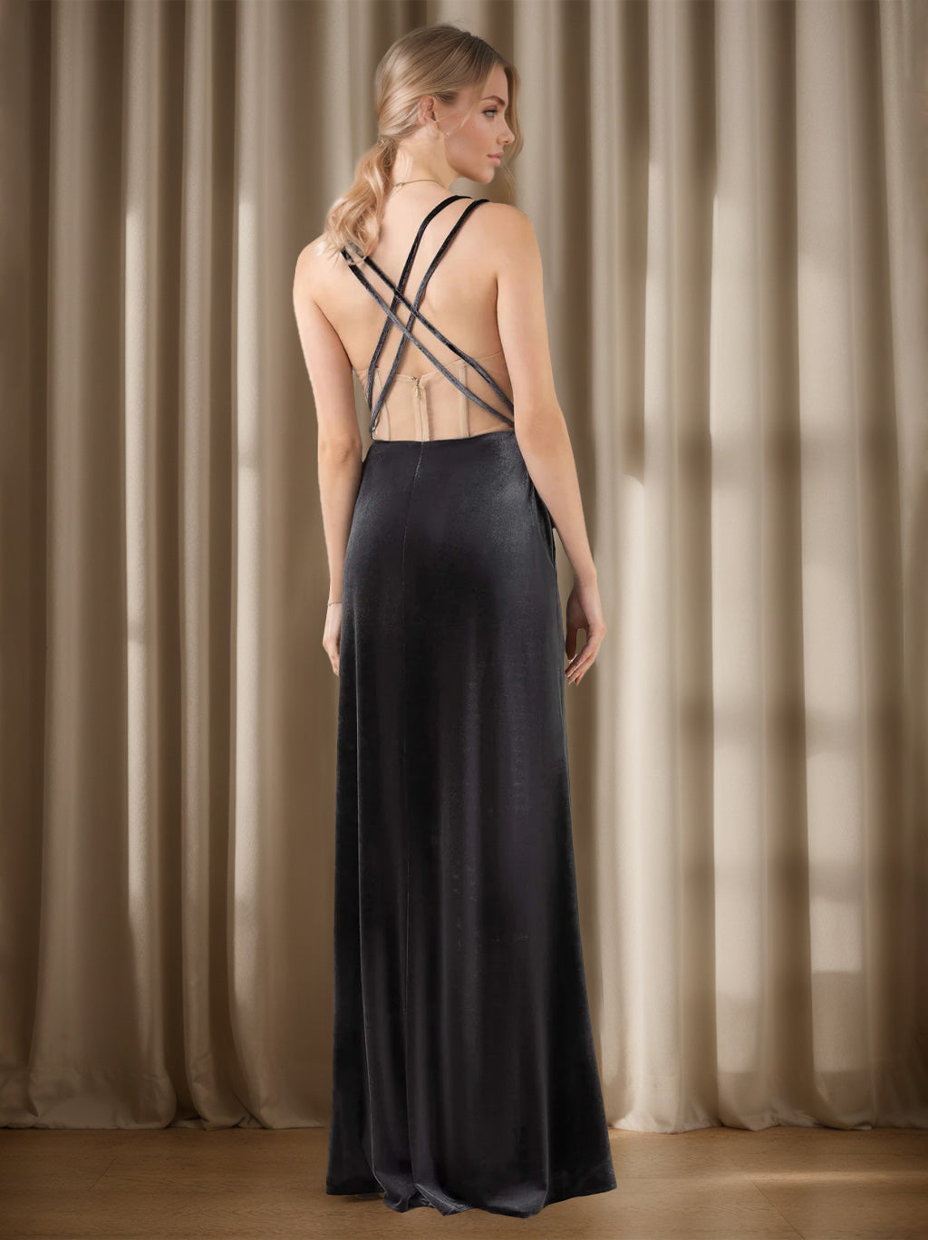 A-Line/Princess Square Sleeveless Floor-Length Velvet Bridesmaid Dresses with Ruffles