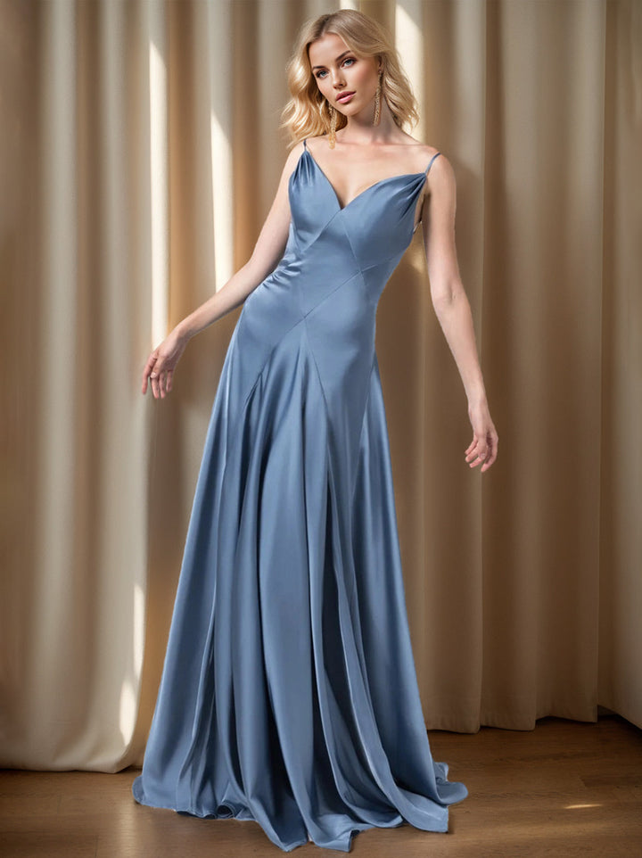 A-Line/Princess Spaghetti Straps Sleeveless Floor-Length Bridesmaid Dresses