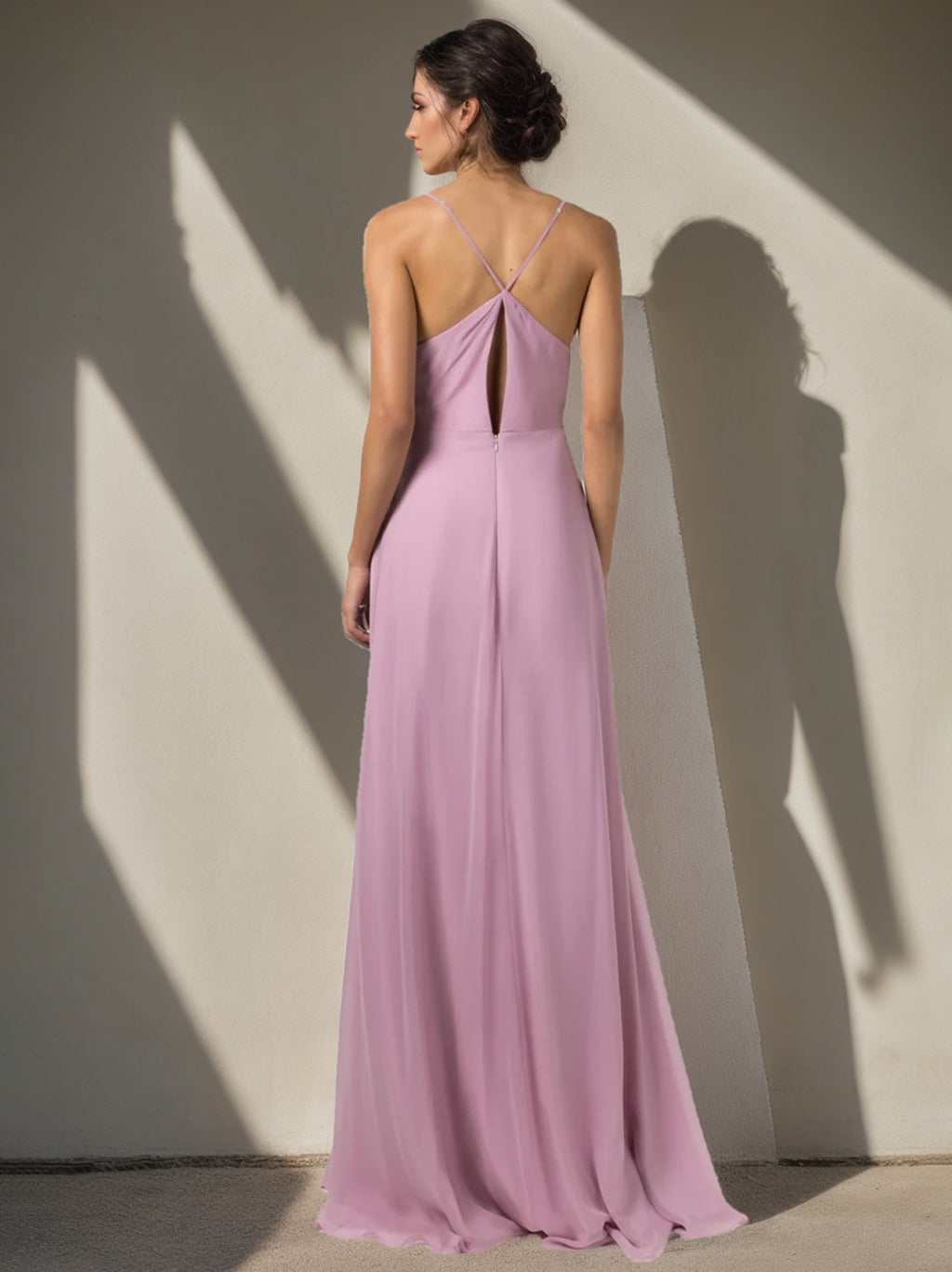 A-Line/Princess Spaghetti Straps Sleeveless Floor-Length Bridesmaid Dresses with Split Side