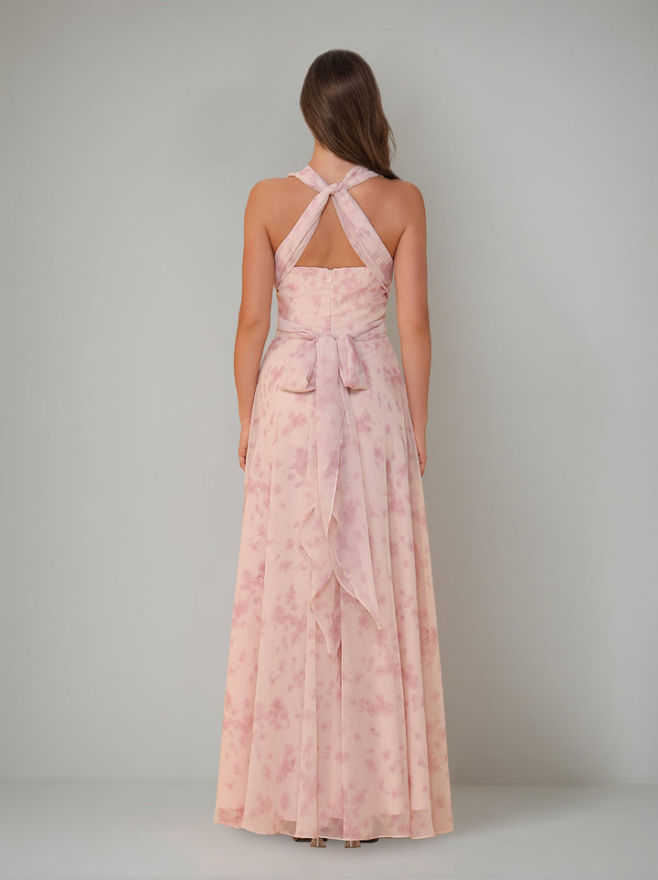 A-Line/Princess One-Shoulder Sleeveless Floor-Length Bridesmaid Dresses with Split Side & Pleated