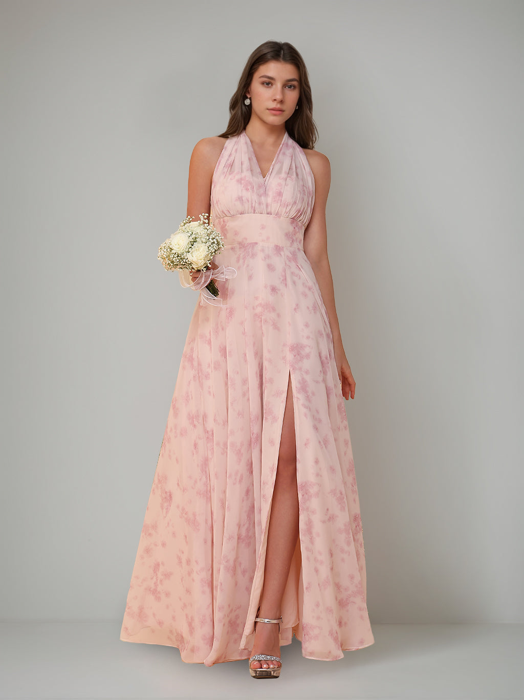 A-Line/Princess One-Shoulder Sleeveless Floor-Length Bridesmaid Dresses with Split Side & Pleated