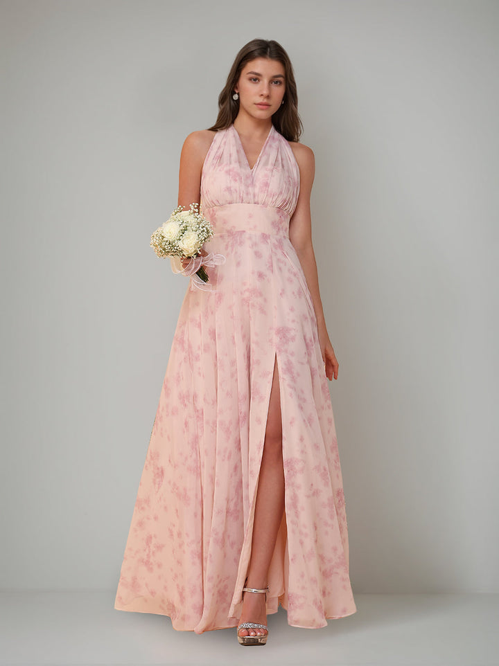 A-Line/Princess One-Shoulder Sleeveless Floor-Length Bridesmaid Dresses with Split Side & Pleated