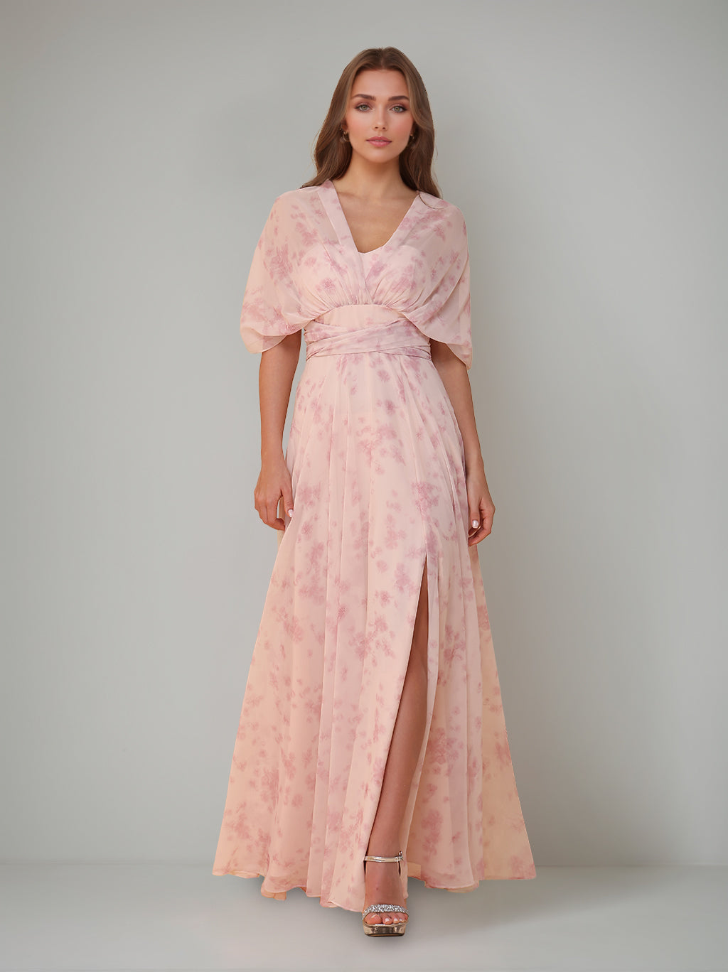 A-Line/Princess One-Shoulder Sleeveless Floor-Length Bridesmaid Dresses with Split Side & Pleated