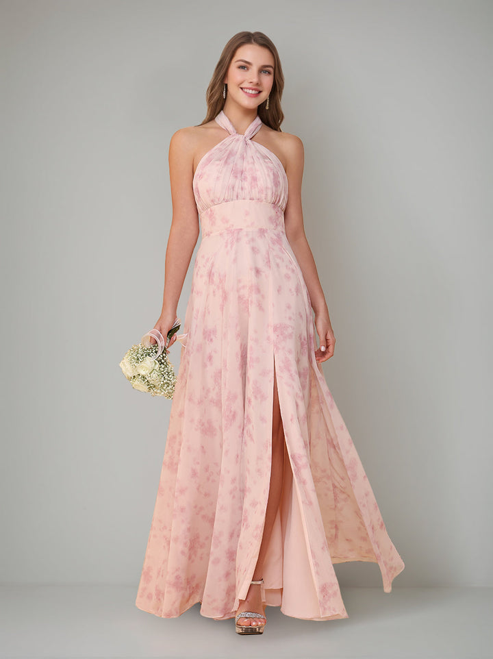 A-Line/Princess One-Shoulder Sleeveless Floor-Length Bridesmaid Dresses with Split Side & Pleated