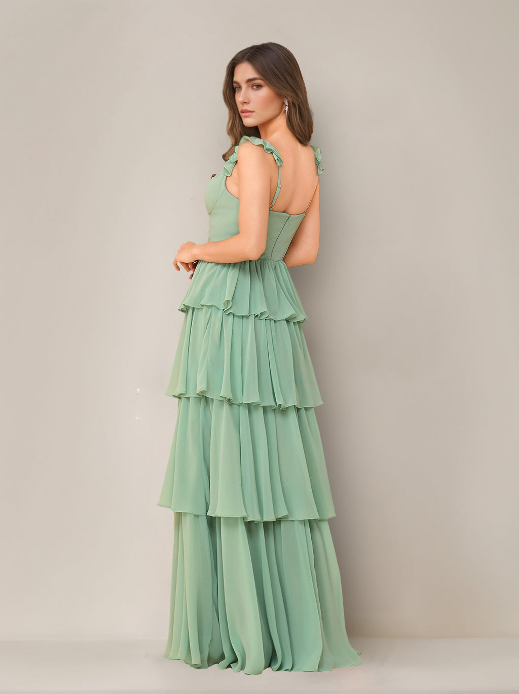 A-Line/Princess Scoop Neck Sleeveless Floor-Length Bridesmaid Dress with Ruffles & Split Side