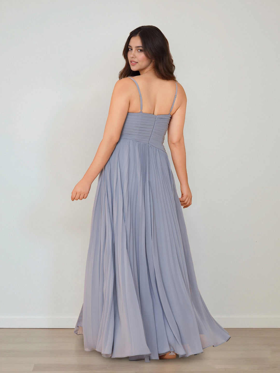 A-Line/Princess V-Neck Spaghetti Straps Sleeveless Floor-Length Plus Size Bridesmaid Dresses with Ruffles & Split Side