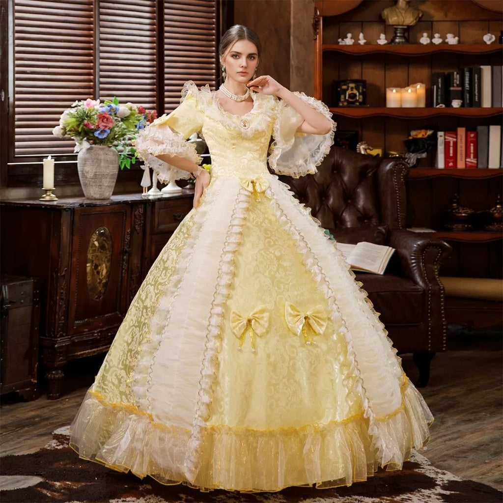 18th Century Ball Gown Round Neck Half Sleeves Rococo Victorian Renaissance Vacation Dress