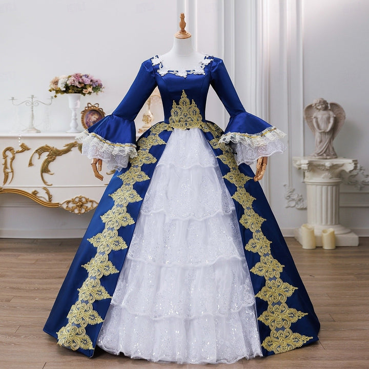 18th Century Ball Gown Square Neck Long Sleeves Maria Antonietta Rococo Victorian Renaissance Vacation Dress