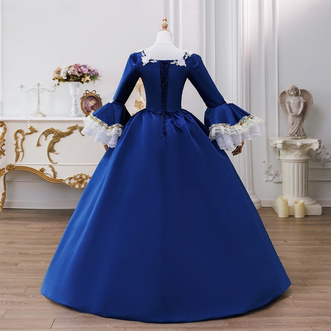 18th Century Ball Gown Square Neck Long Sleeves Maria Antonietta Rococo Victorian Renaissance Vacation Dress