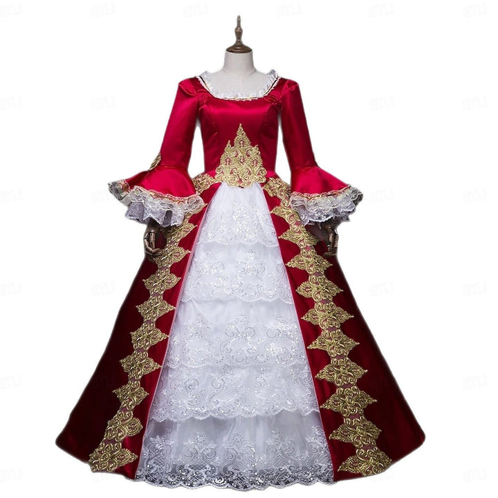 18th Century Ball Gown Square Neck Long Sleeves Maria Antonietta Rococo Victorian Renaissance Vacation Dress
