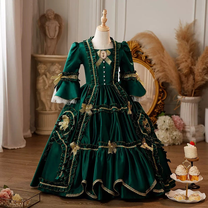 Girl's Ball Gown Square Neck 3/4 Length Sleeves Floor Length Lace Victorian Princess Costume Cosplay Masquerade Rococo Party Dress with Ruffles