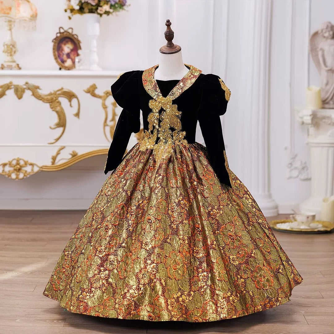 Girl's Ball Gown 3/4 Length Sleeves Floor Length Victorian Princess Party Costume Cosplay Masquerade Rococo Party Dress with Sequins