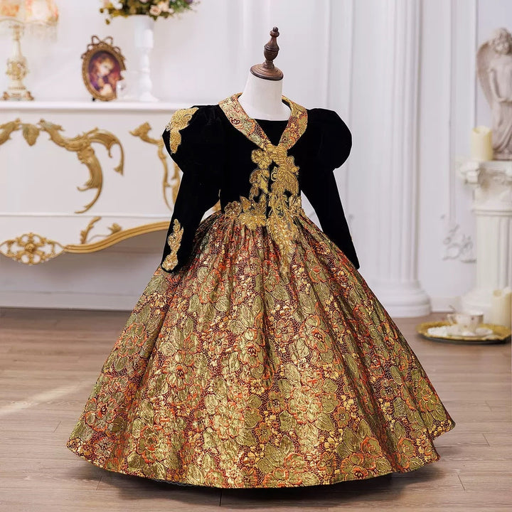 Girl's Ball Gown 3/4 Length Sleeves Floor Length Victorian Princess Party Costume Cosplay Masquerade Rococo Party Dress with Sequins