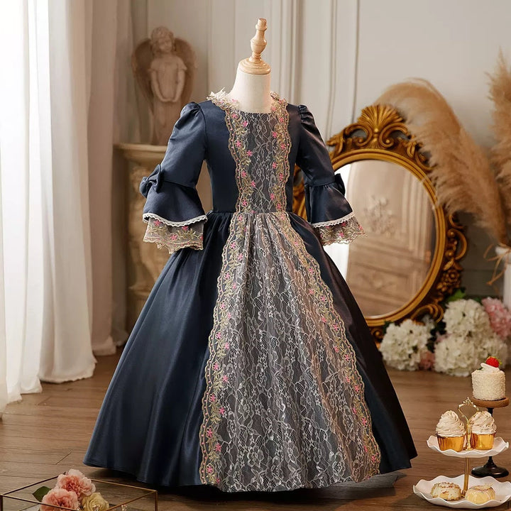 Girl's Ball Gown Round Neck 3/4 Length Sleeves Floor Length Floral Victorian Princess Costume Cosplay Masquerade Rococo Party Dress with Lace