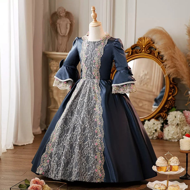 Girl's Ball Gown Round Neck 3/4 Length Sleeves Floor Length Floral Victorian Princess Costume Cosplay Masquerade Rococo Party Dress with Lace