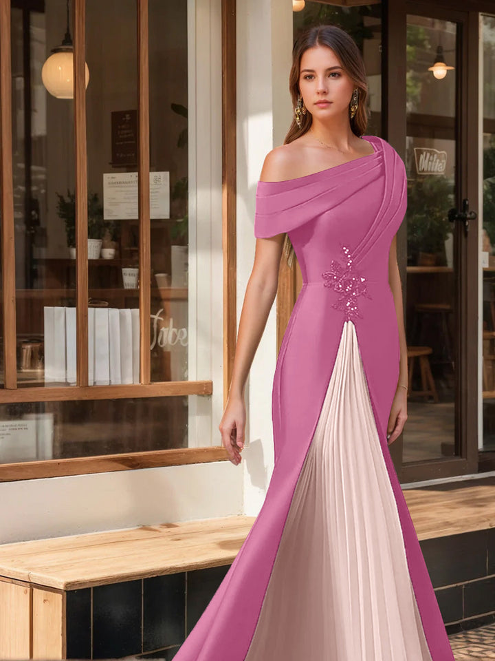 Trumpet/Mermaid One-Shoulder Short Sleeves Evening Dresses with Ruffles & Appliques