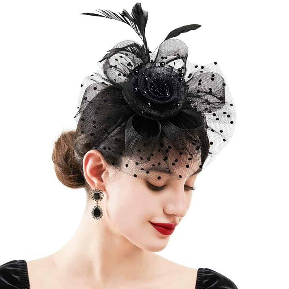 Women Tea Party Headband Flower Cocktail Mesh Feathers Hair Clip Kentucky Derby  Wedding Fascinators Hat