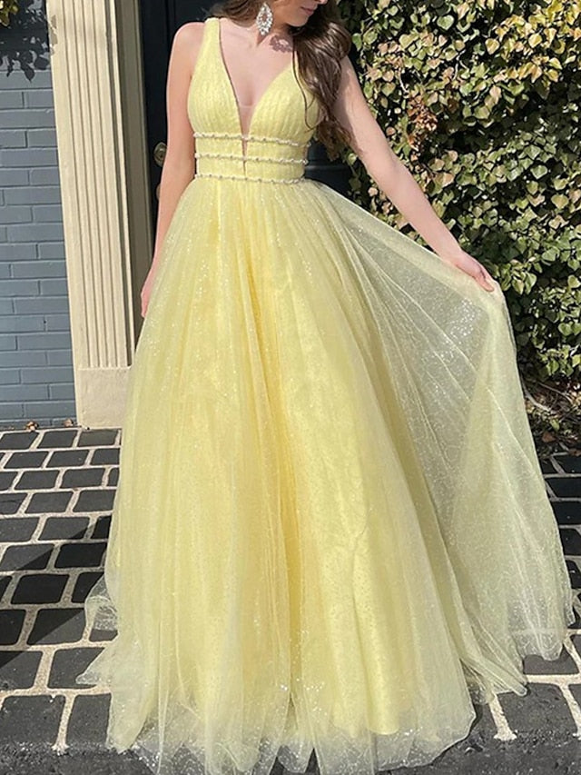 A-Line/Princess V-Neck Floor-length Formal Dresses