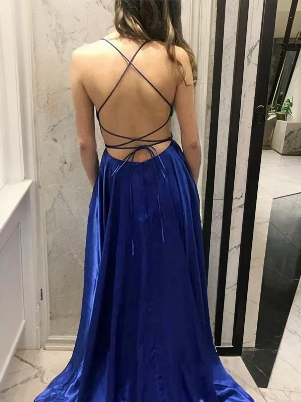 A-Line/Princess Spaghetti Straps Evening Dresses Floor-length Prom Party Dress With Split Side