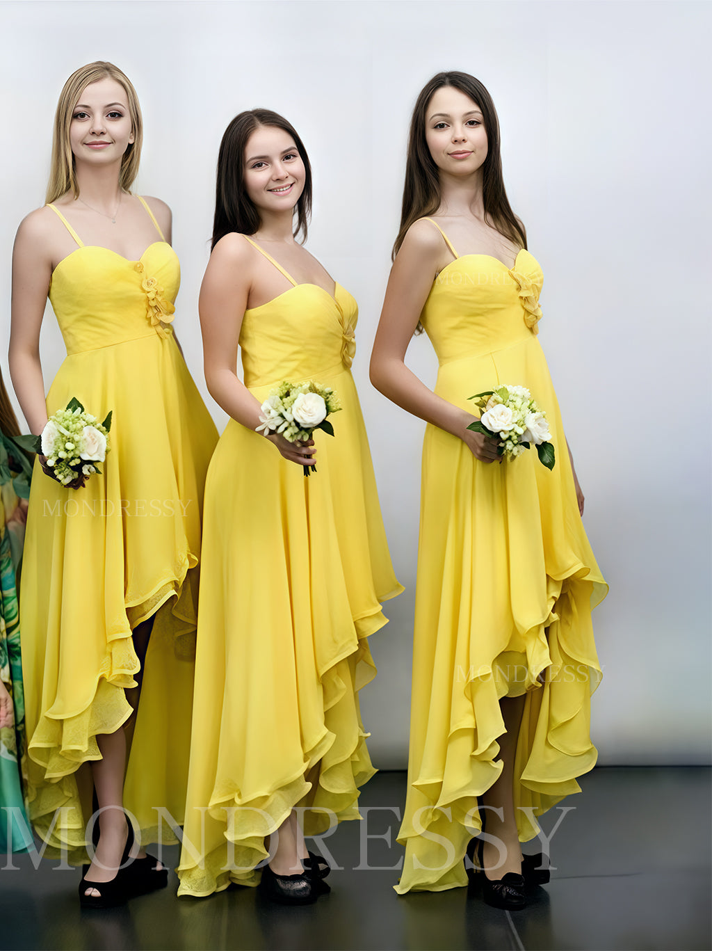 A-Line/Princess Sleeveless Spaghetti Straps Chiffon Asymmetrical Bridesmaid Dresses for Women