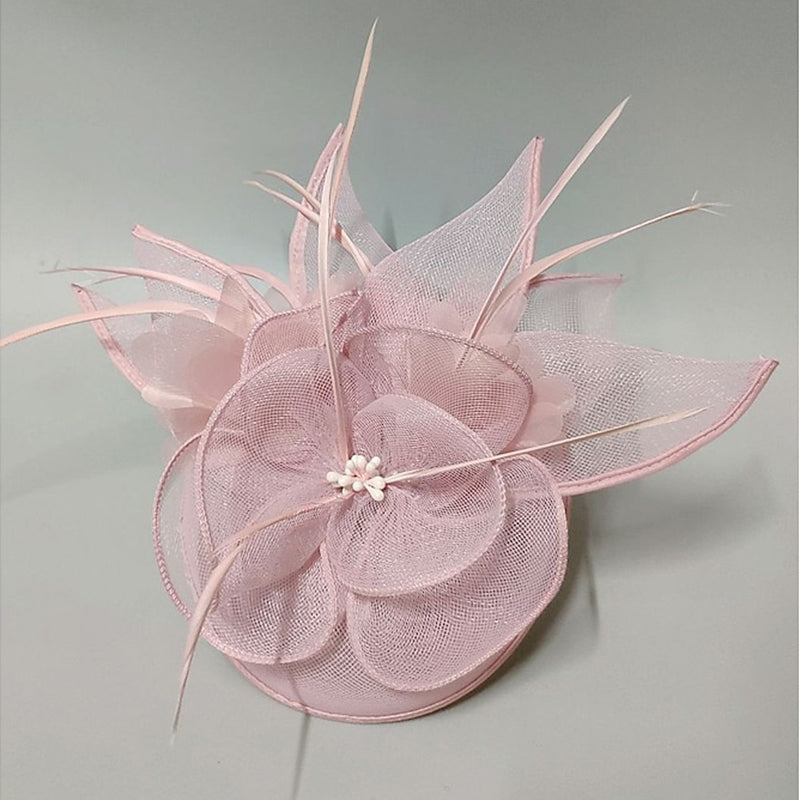 Pearl Pink Net Veil Wedding Ladies Day Hat Floral Retro Fascinators/Headpiece