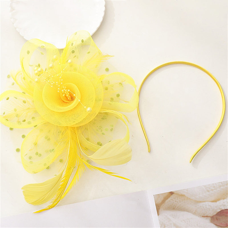 Retro Green Tea Party Cocktail Mesh Feather Flower Headband/Fascinator