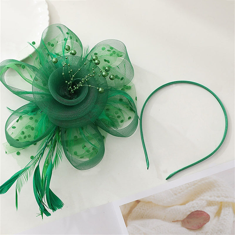 Retro Green Tea Party Cocktail Mesh Feather Flower Headband/Fascinator