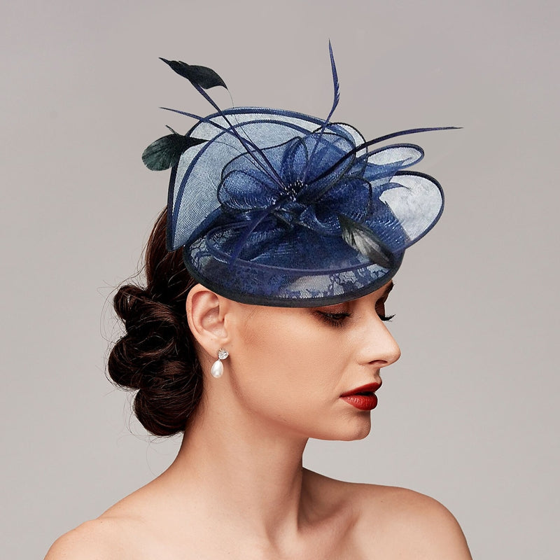 Women's Burgundy Net Wedding Party Ladies Day Feather Headpiece/Fascinator