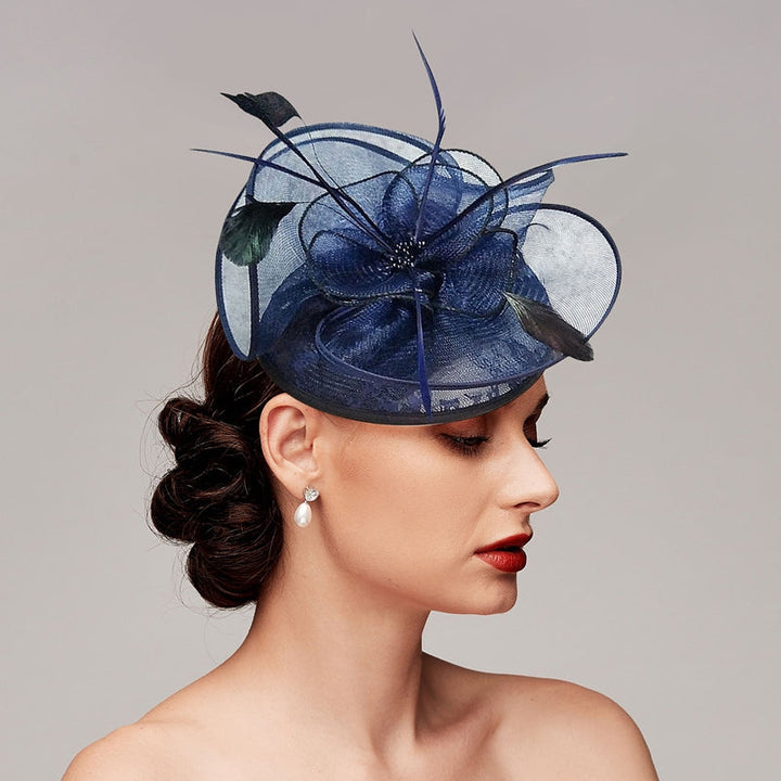 Women's Burgundy Net Wedding Party Ladies Day Feather Headpiece/Fascinator