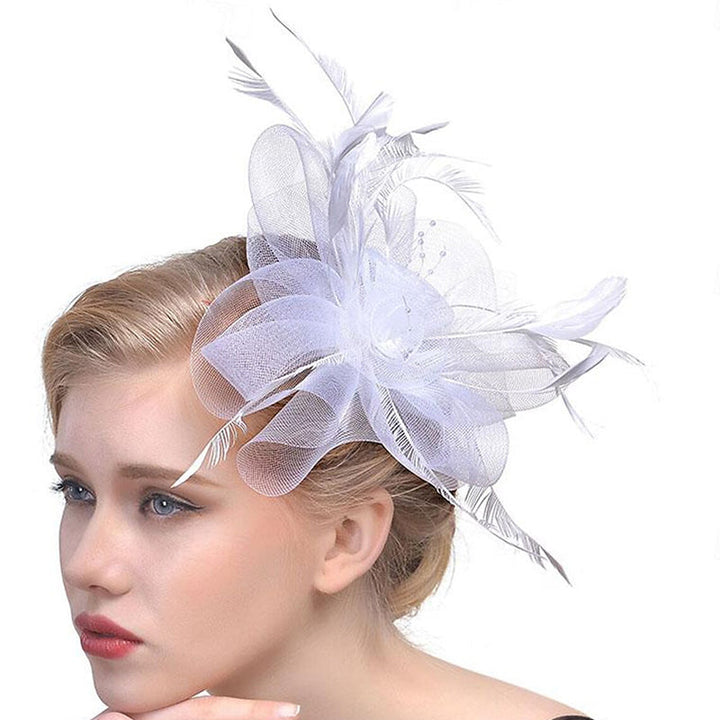 Organza Fedora Hat Ladies Day Feather Cocktail Headpiece/Veil Hat With Bow