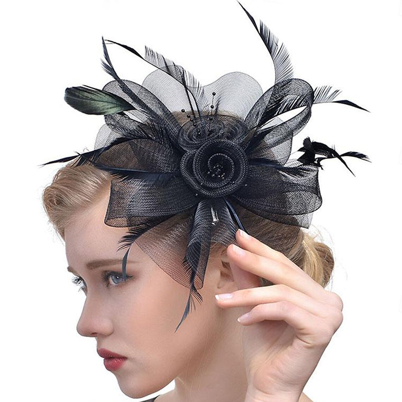 Organza Fedora Hat Ladies Day Feather Cocktail Headpiece/Veil Hat With Bow
