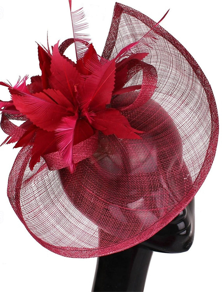 Faux Linen Fedora Hat Elegant Party Floral Feather Headpiece/Headwear