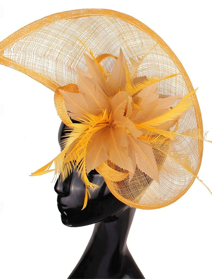 Faux Linen Fedora Hat Elegant Party Floral Feather Headpiece/Headwear