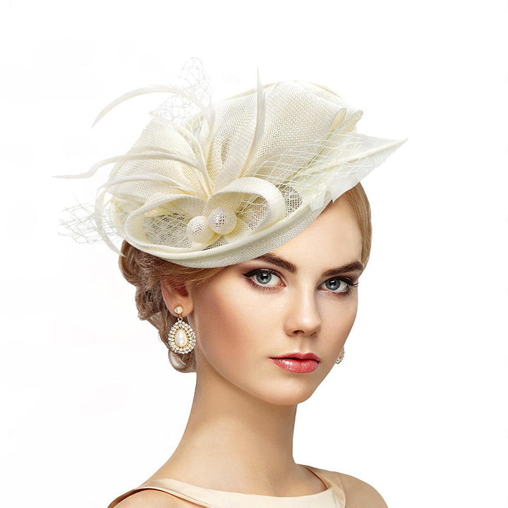 White Delicate Tea Party Kentucky Derby Floral Feather Headpiece/Headwear