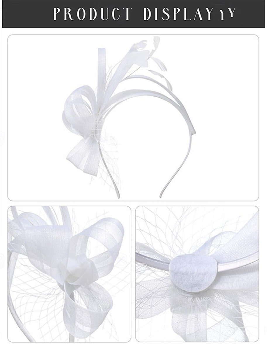 Simple White Feather Tea Party Cocktail Ladies Day Tulle Fascinator/Headband
