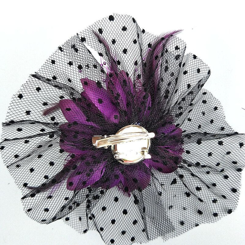 Dark Purple Net Hat Wedding Evening Party Flower Feather Fascinator/Headband