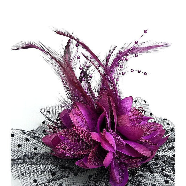 Dark Purple Net Hat Wedding Evening Party Flower Feather Fascinator/Headband