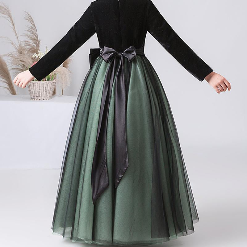 A-Line/Princess Round Neck Long Sleeves Girl Party Dresses with Bowknot