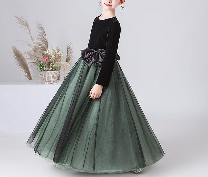 A-Line/Princess Round Neck Long Sleeves Girl Party Dresses with Bowknot