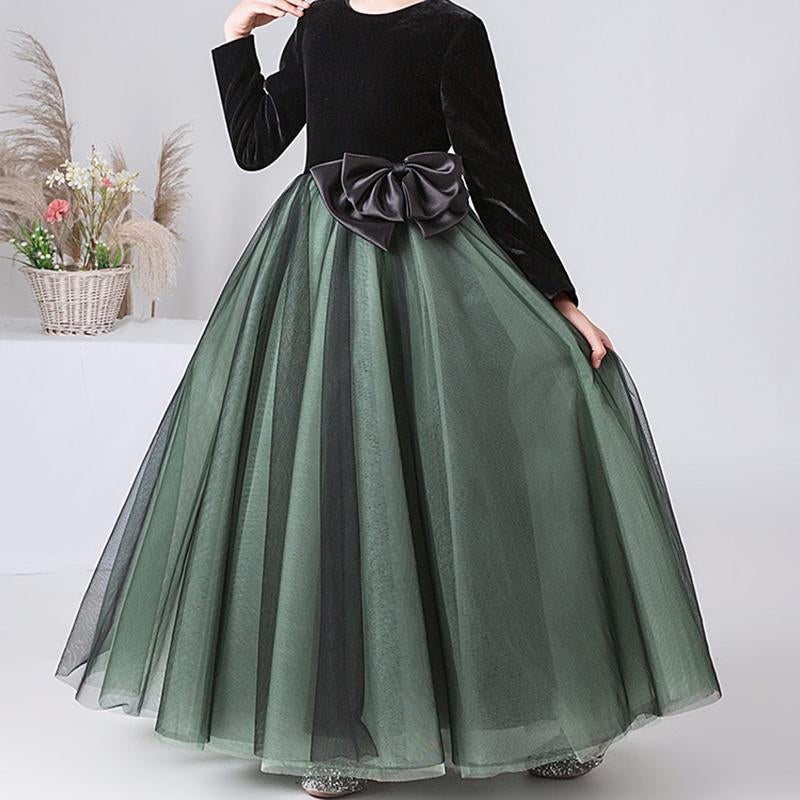 A-Line/Princess Round Neck Long Sleeves Girl Party Dresses with Bowknot