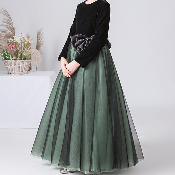 A-Line/Princess Round Neck Long Sleeves Girl Party Dresses with Bowknot