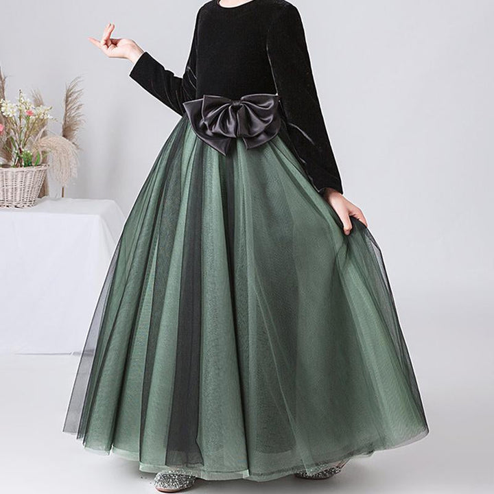 A-Line/Princess Round Neck Long Sleeves Girl Party Dresses with Bowknot