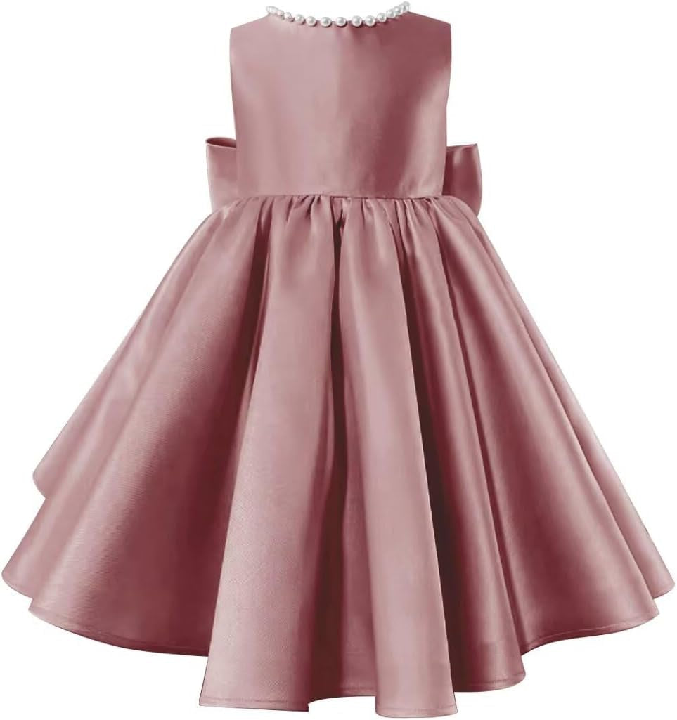 Beading V-Neck Back Sleeveless Floor Length Flower Girl Party Dress with Bow