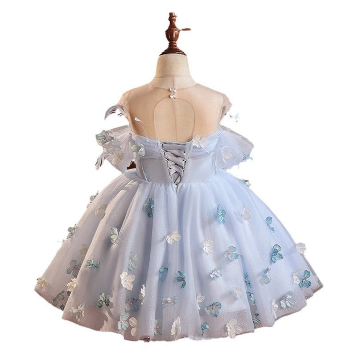 Ball Gown Scoop Neck Sleeveless Pleated Elegant Flower Girl Dress with Feather & Flower