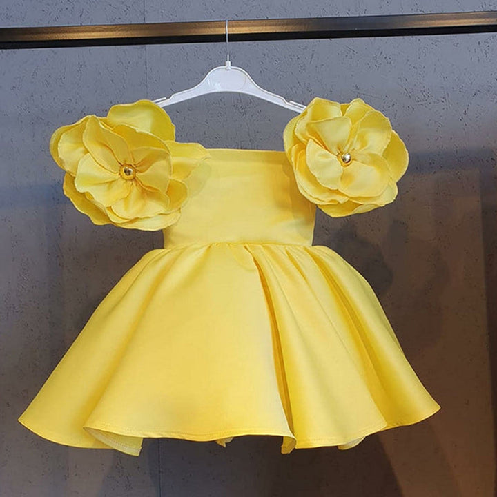 Sweet Ball Gown Off-the-Shoulder Flower Girl Dress with 3D Flower & Beadings