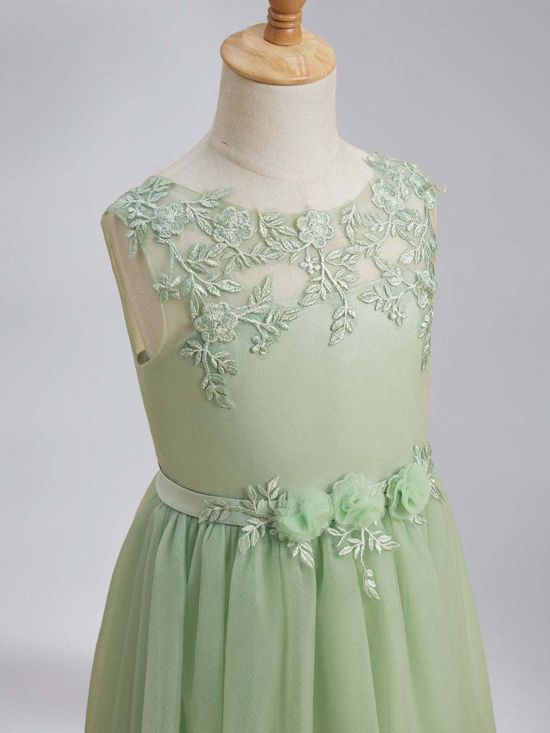 A-Line/Princess Scoop Sleeveless Asymmetrical Pleated Flower Girl Dresses with Sash & Lace Appliques